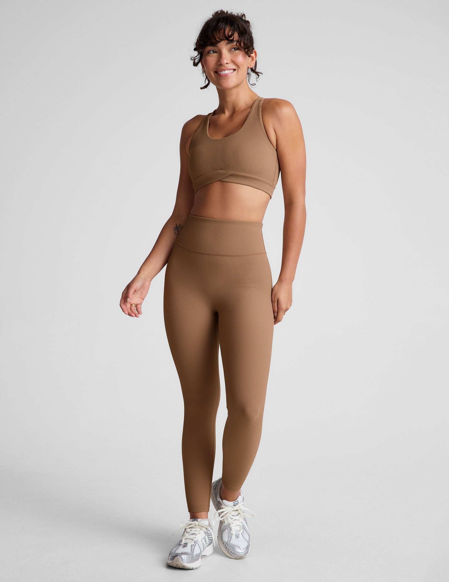 Desert Sand Ribbed Midi Leggings: High-Waist, No Front Seam, Active Comfort Fit
