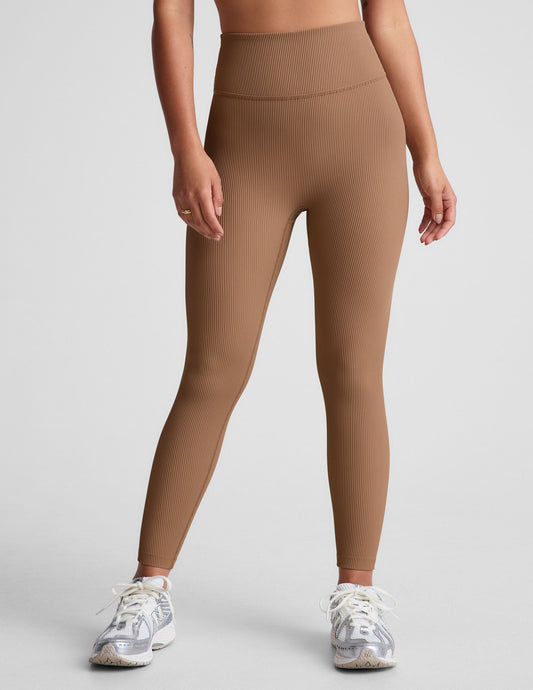Desert Sand Ribbed Midi Leggings: High-Waist, No Front Seam, Active Comfort Fit