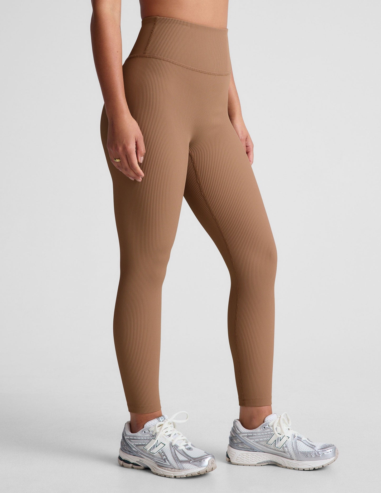 Desert Sand Ribbed Midi Leggings: High-Waist, No Front Seam, Active Comfort Fit