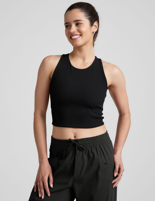 Comfort Ribbed High-Neck Cropped Tank Top with Built-in Bra Support