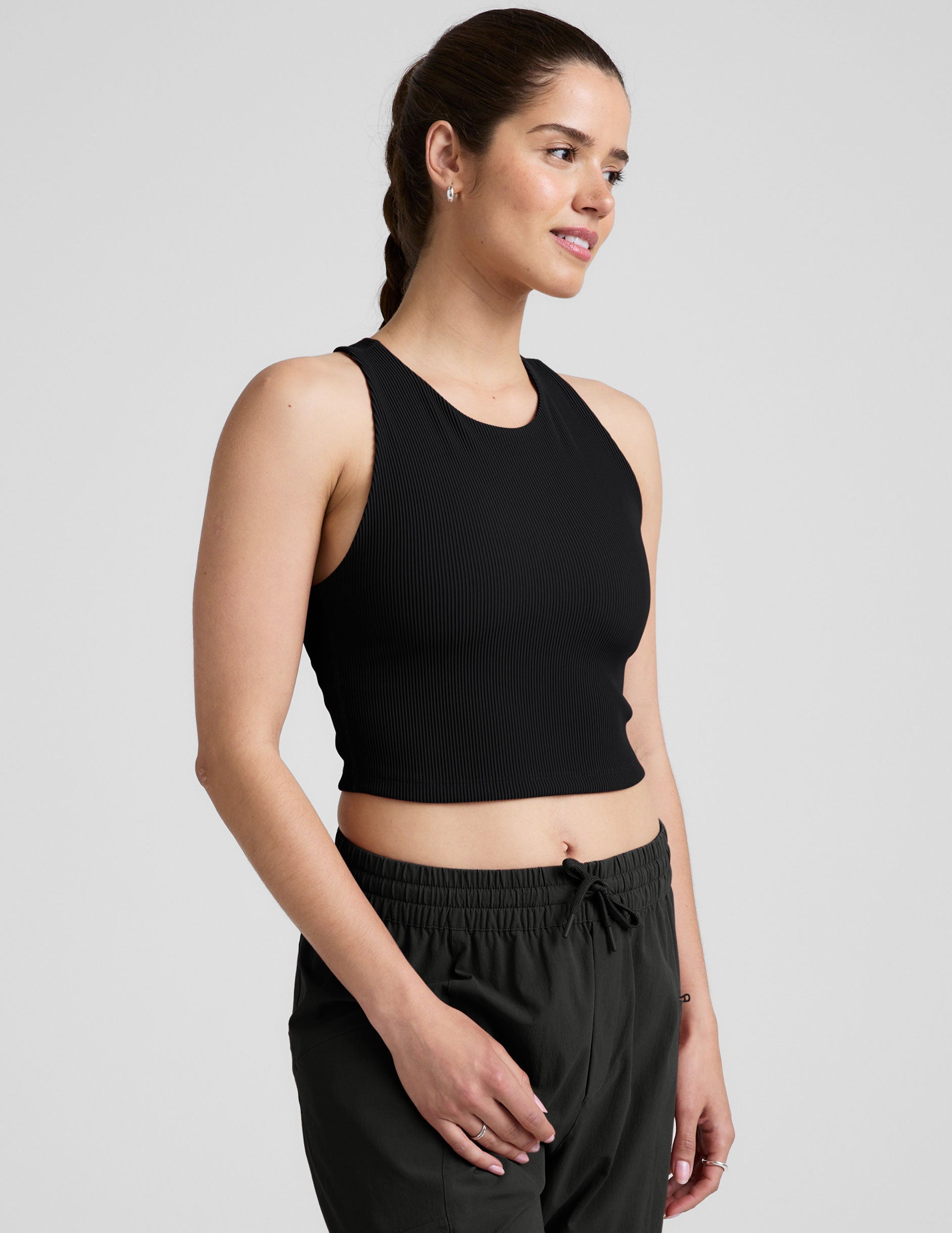 Comfort Ribbed High-Neck Cropped Tank Top with Built-in Bra Support
