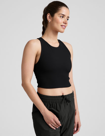Comfort Ribbed High-Neck Cropped Tank Top with Built-in Bra Support