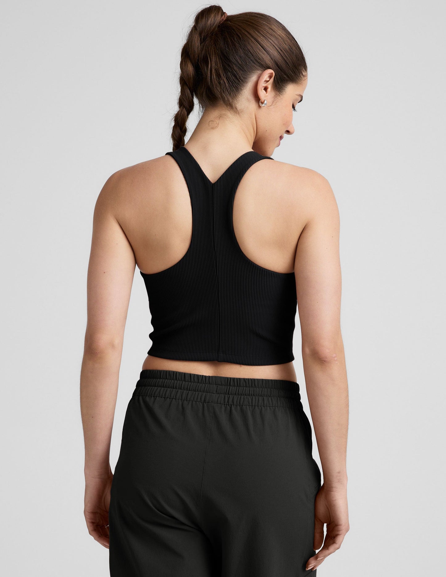 Comfort Ribbed High-Neck Cropped Tank Top with Built-in Bra Support