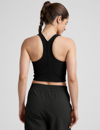 Comfort Ribbed High-Neck Cropped Tank Top with Built-in Bra Support