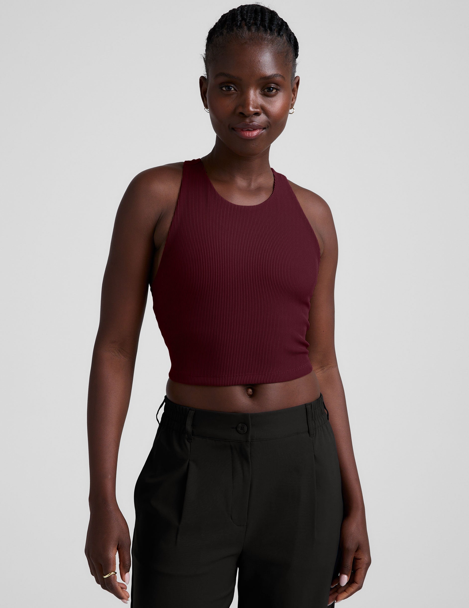 Beyond Yoga Refocus Ribbed Cropped Tank: High-Neck, Built-in Bra, Soft Compression