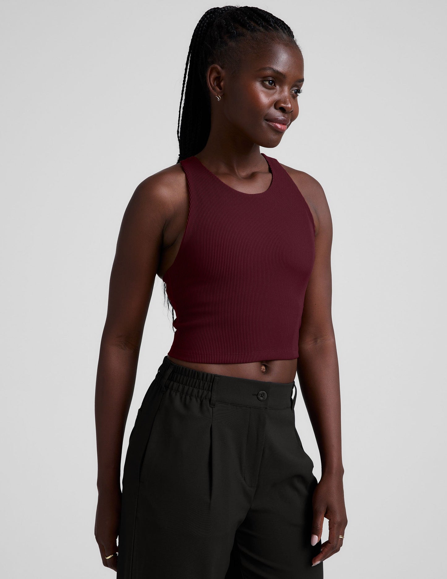 Beyond Yoga Refocus Ribbed Cropped Tank: High-Neck, Built-in Bra, Soft Compression