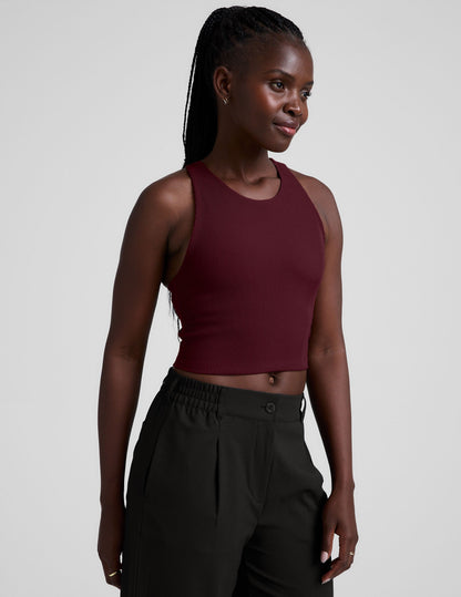 Beyond Yoga Refocus Ribbed Cropped Tank: High-Neck, Built-in Bra, Soft Compression