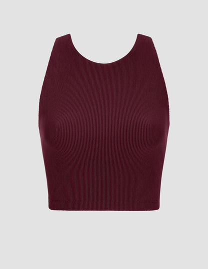 Beyond Yoga Refocus Ribbed Cropped Tank: High-Neck, Built-in Bra, Soft Compression