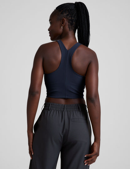 Women's Refocus Ribbed Cropped High-Neck Racerback Tank with Built-in Bra