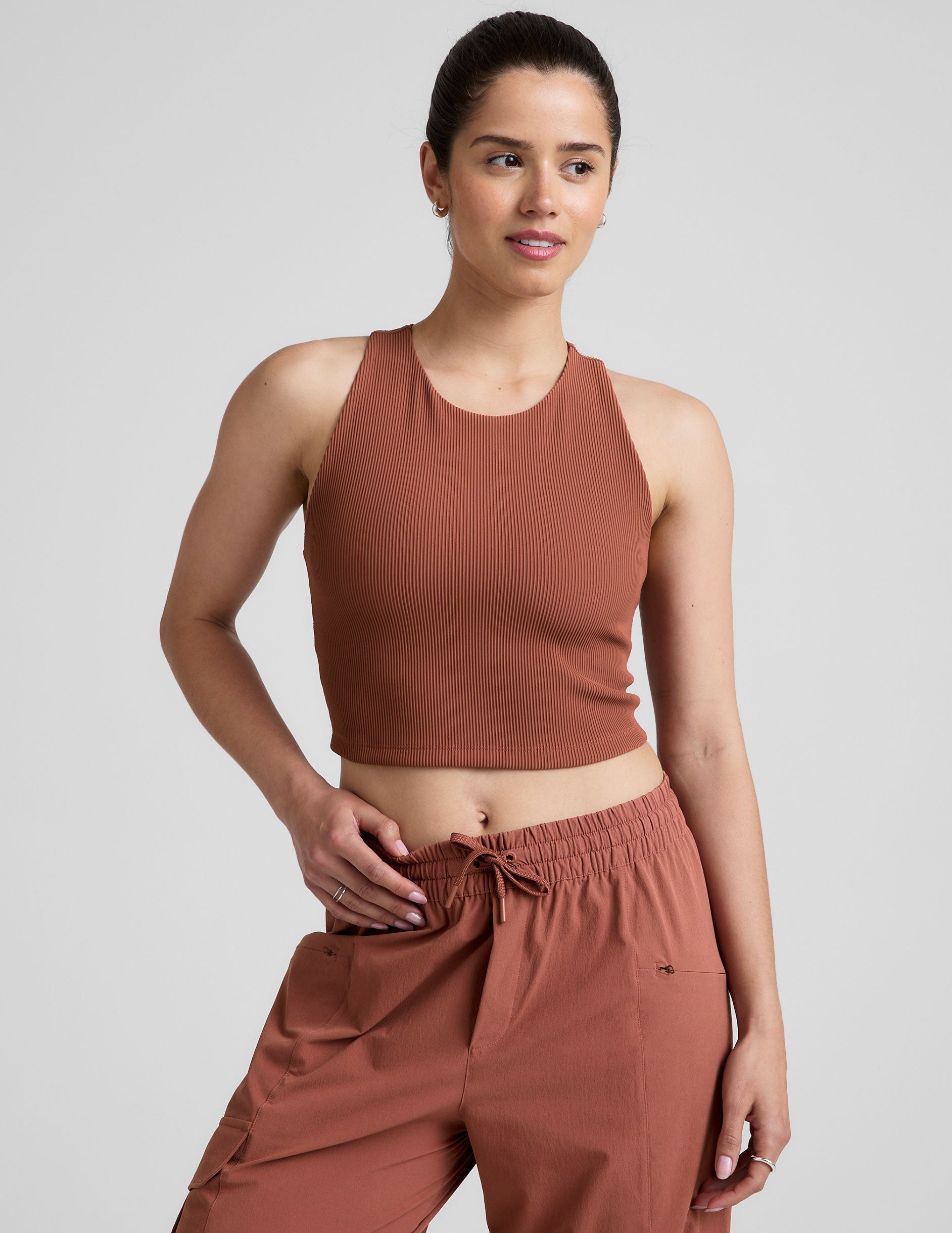 Ultra-Soft Ribbed Cropped Tank Top with Built-In Bra for Active Wear