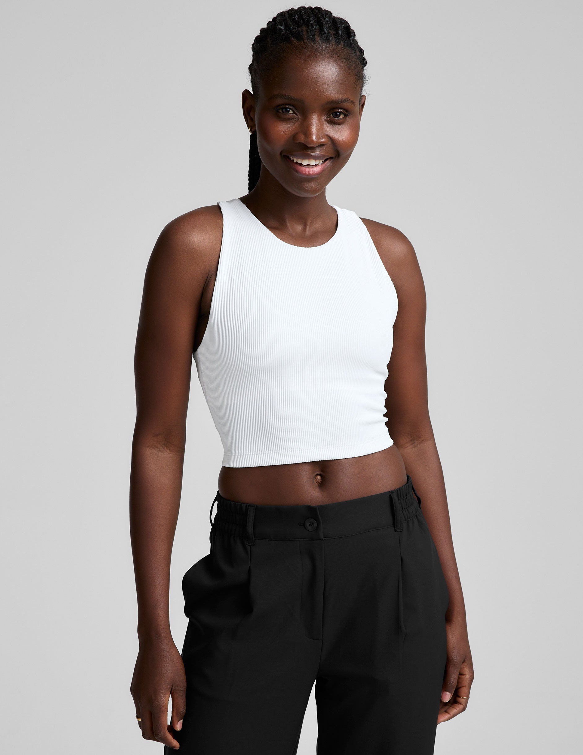Beyond Yoga Refocus Ribbed Cropped Tank Top: High-Neck, Built-in Bra, Soft Compression
