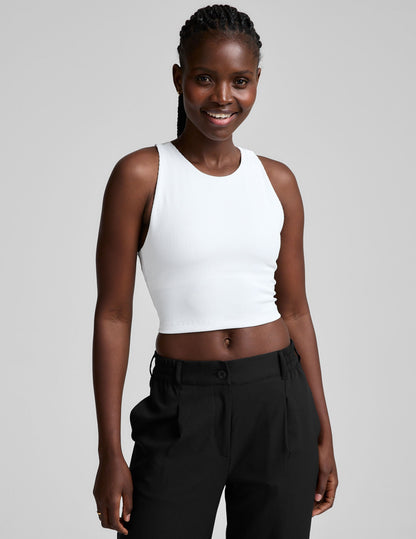 Beyond Yoga Refocus Ribbed Cropped Tank Top: High-Neck, Built-in Bra, Soft Compression