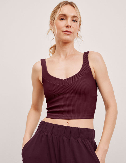 Impulse Ribbed Cropped Tank: V-Neck, Comfort Support, Active Workout Top
