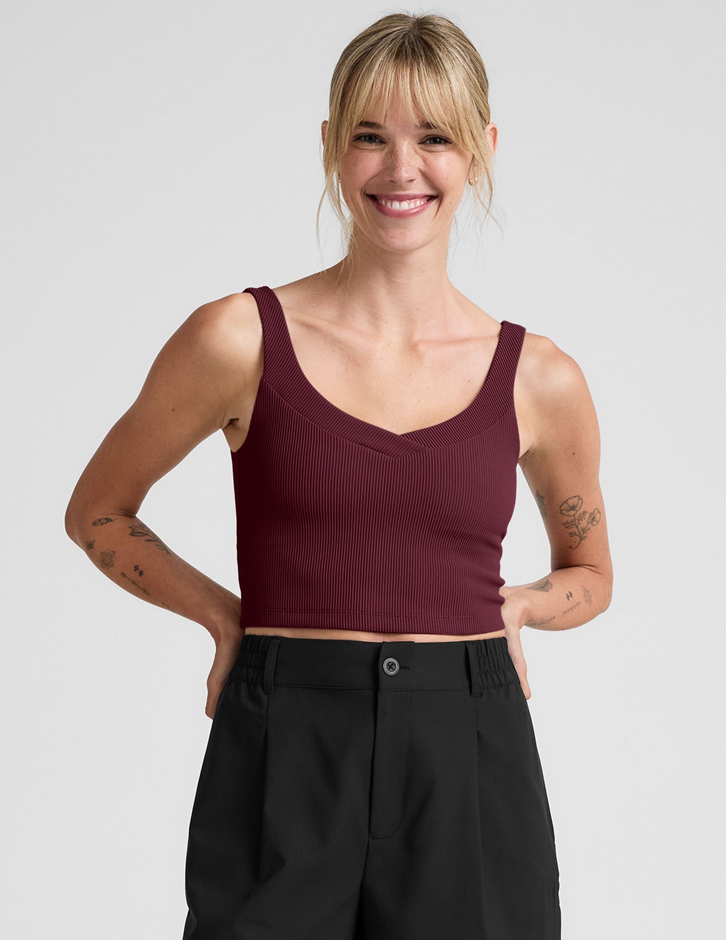 Impulse Ribbed Cropped Tank: V-Neck, Comfort Support, Active Workout Top