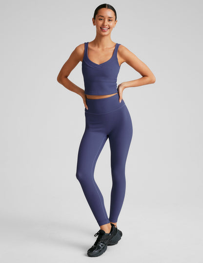 Impulse Ribbed Cropped Tank Top: Active V-Neck Performance Shelf Bra