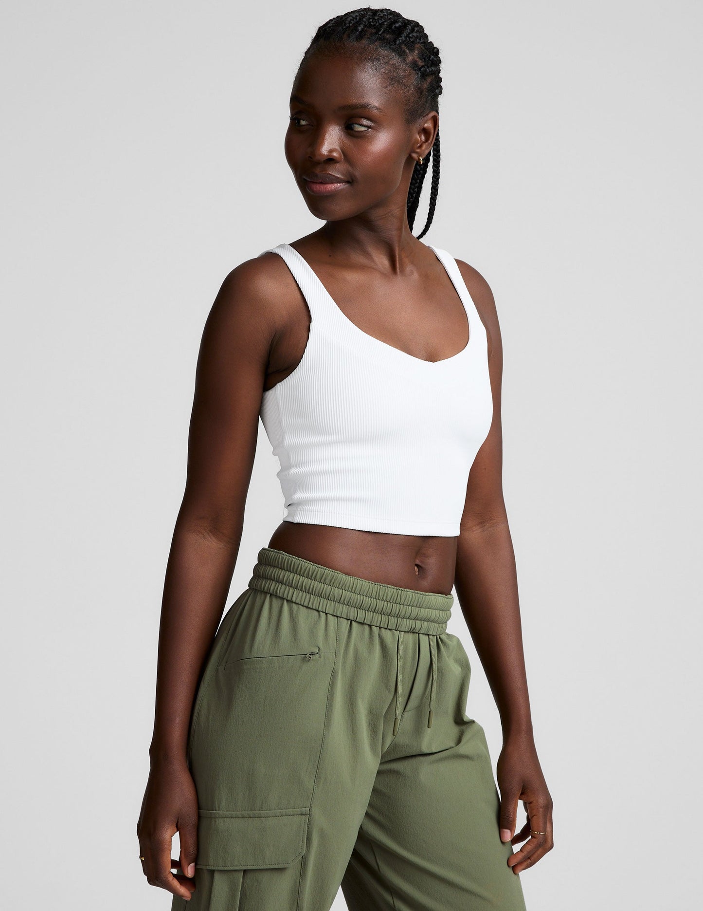 Impulse Ribbed Cropped Tank: Soft V-Neck, Performance Support, Stylish Activewear Top