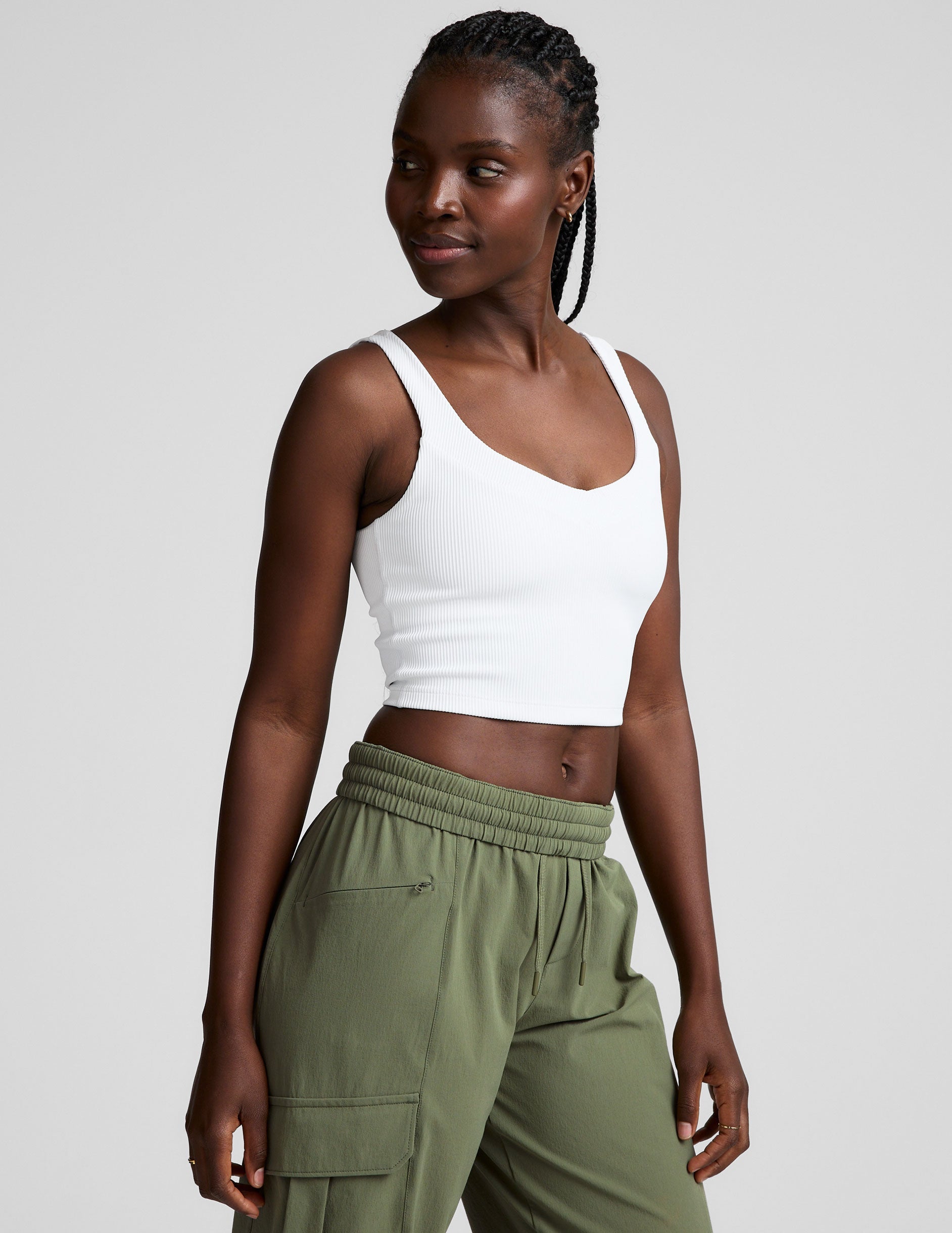 Impulse Ribbed Cropped Tank: Soft V-Neck, Performance Support, Stylish Activewear Top