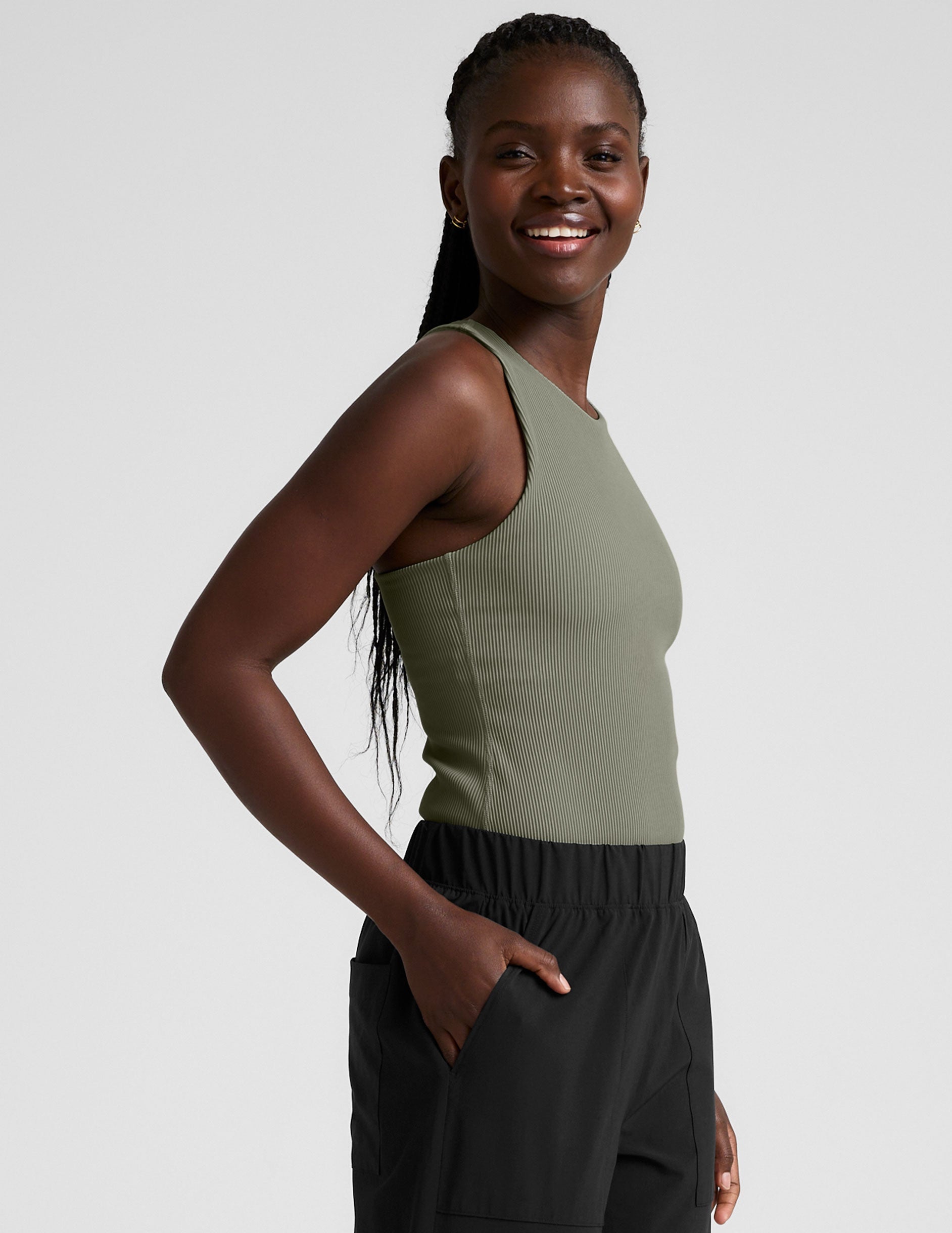 Refocus Ribbed Classic High-Neck Racerback Tank - Soft Compression, Moisture-Wicking
