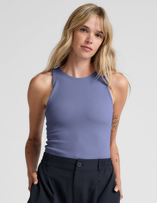 Beyond Yoga Refocus Ribbed High-Neck Tank Top: Supportive, Wicking, Flattering Fit