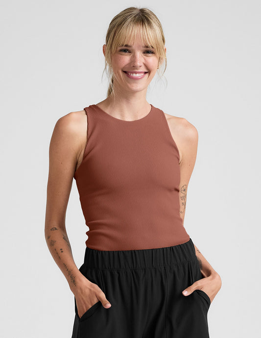 Beyond Yoga Refocus Ribbed High-Neck Racerback Tank Top, Comfortable Activewear