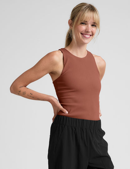 Beyond Yoga Refocus Ribbed High-Neck Racerback Tank Top, Comfortable Activewear