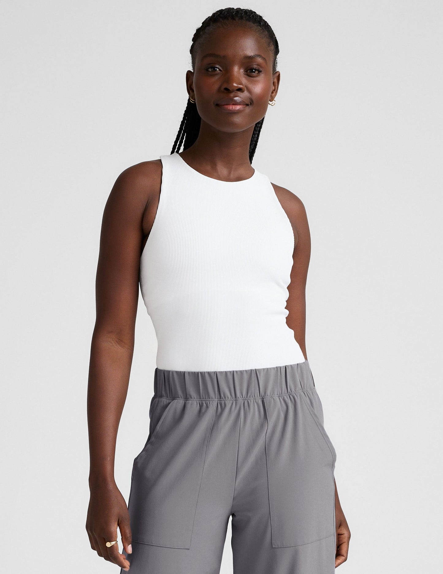 Women's High Neck Ribbed Racerback Tank - Moisture-Wicking Compression Activewear