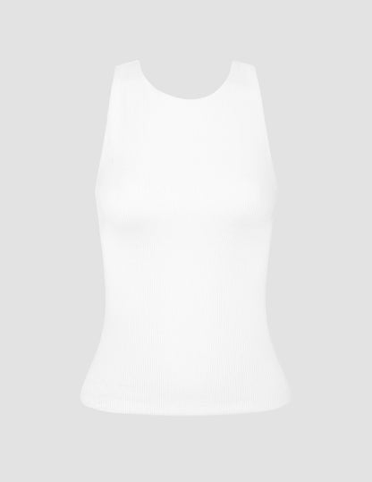 Women's High Neck Ribbed Racerback Tank - Moisture-Wicking Compression Activewear