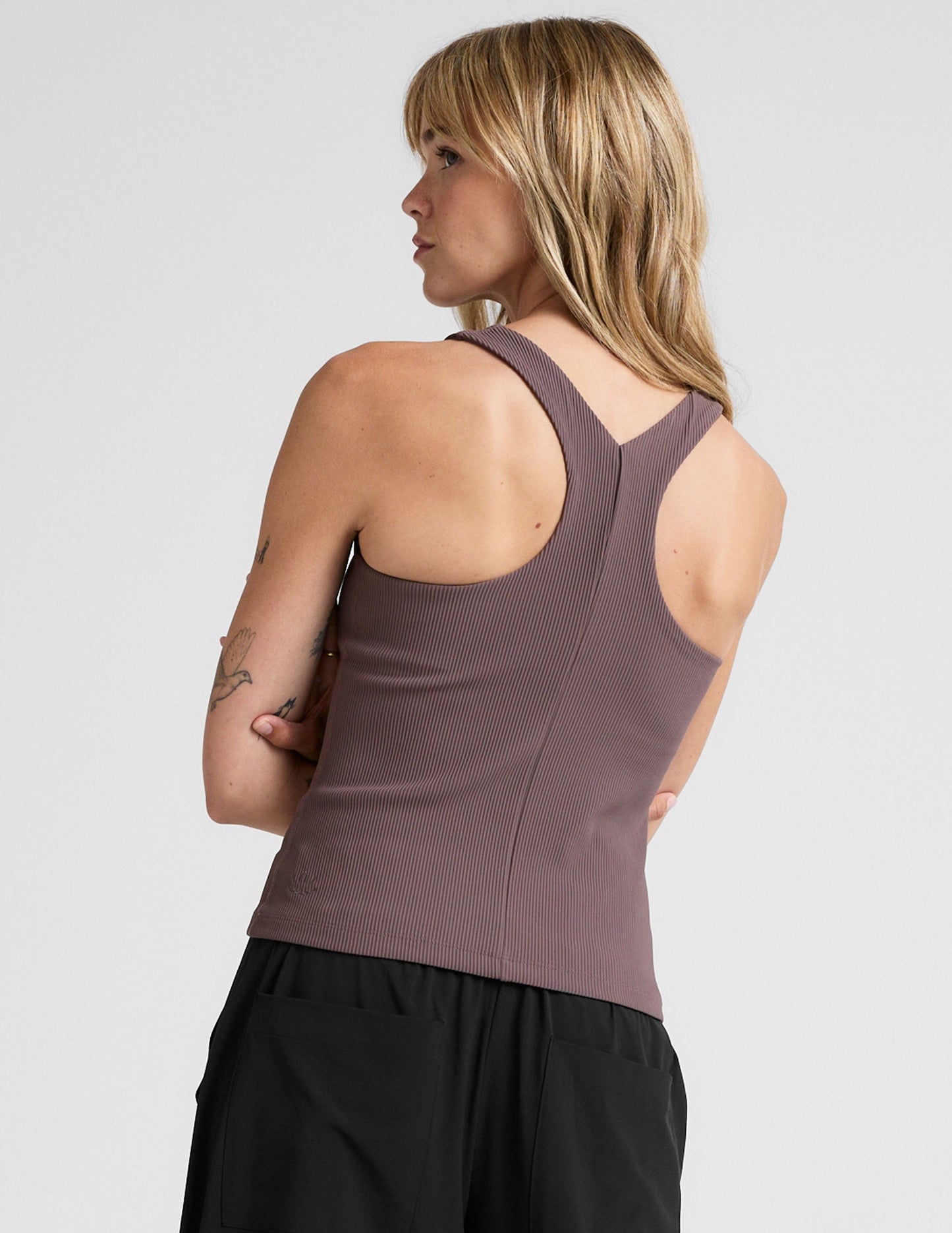 Women's Ribbed High-Neck Racerback Tank Top - Smoothing, Moisture-Wicking Comfort