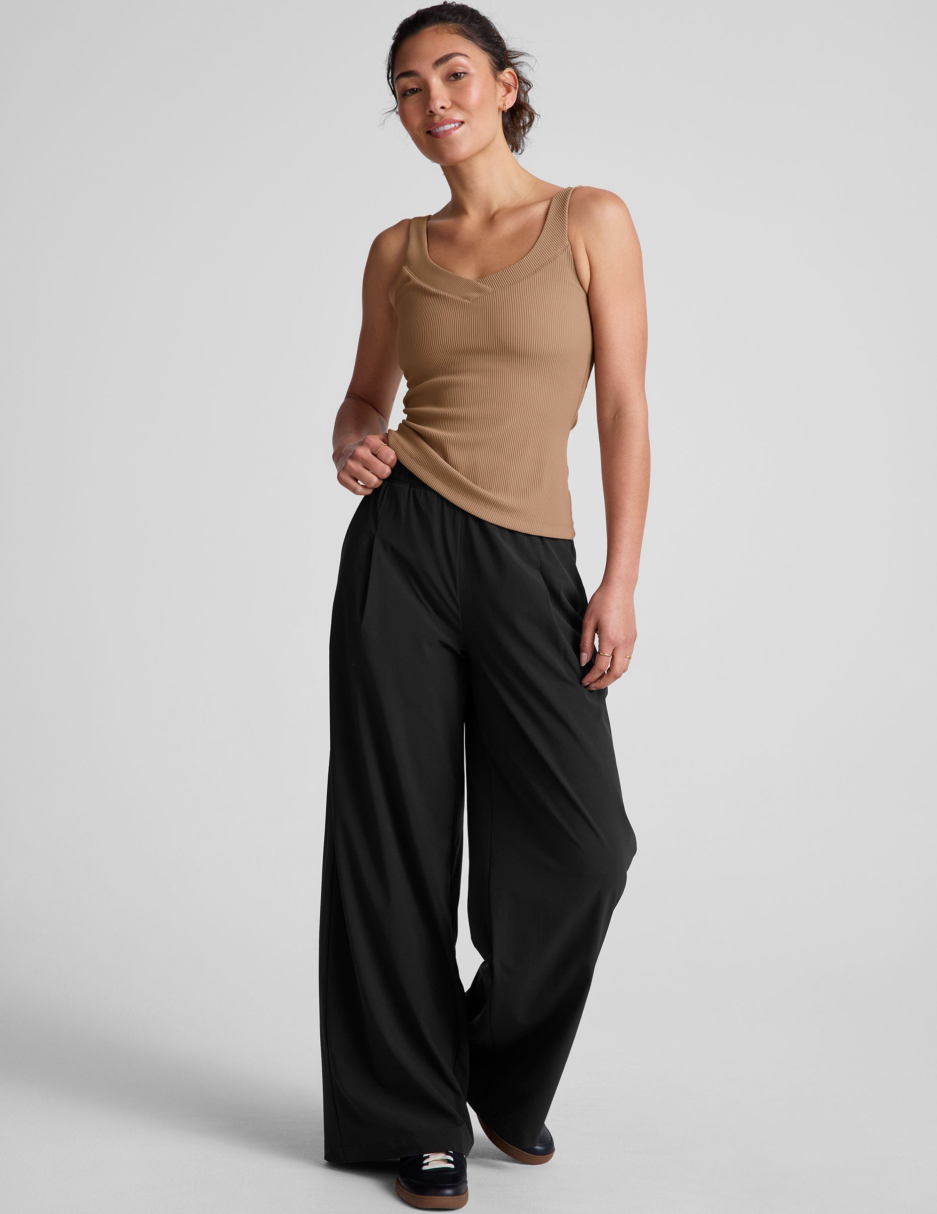 Comfortable Ribbed Tank Top with Built-in Shelf Bra - Desert Sand
