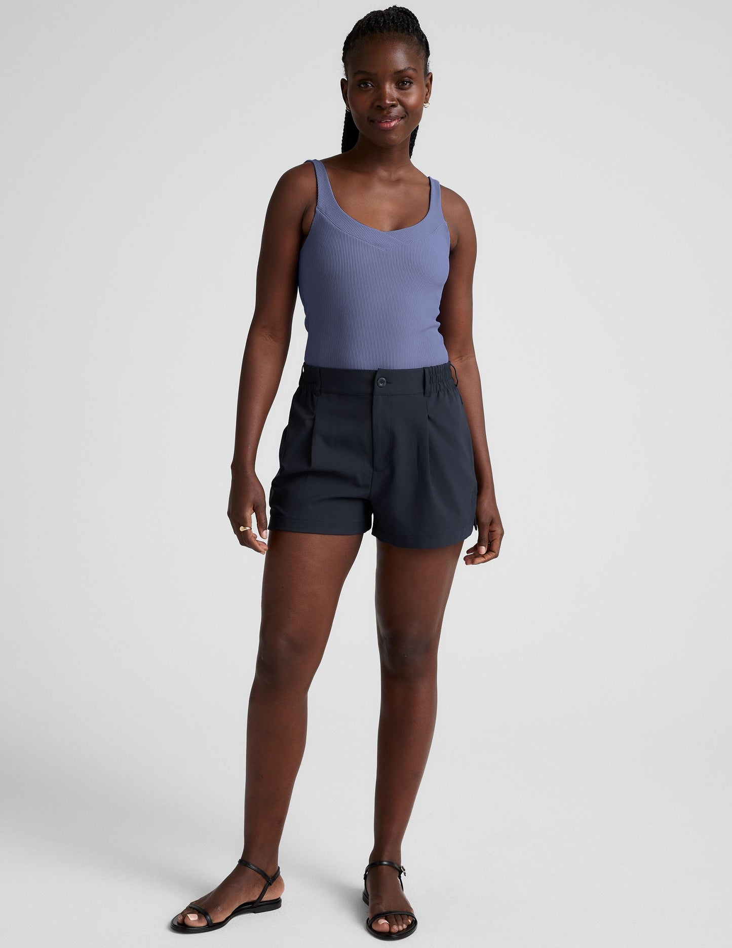 Comfortable Ribbed V-Neck Tank Top with Built-In Bra & Compression