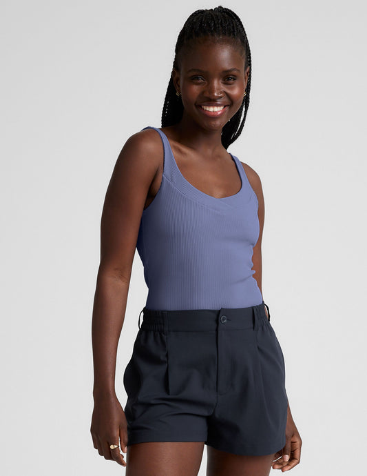 Comfortable Ribbed V-Neck Tank Top with Built-In Bra & Compression