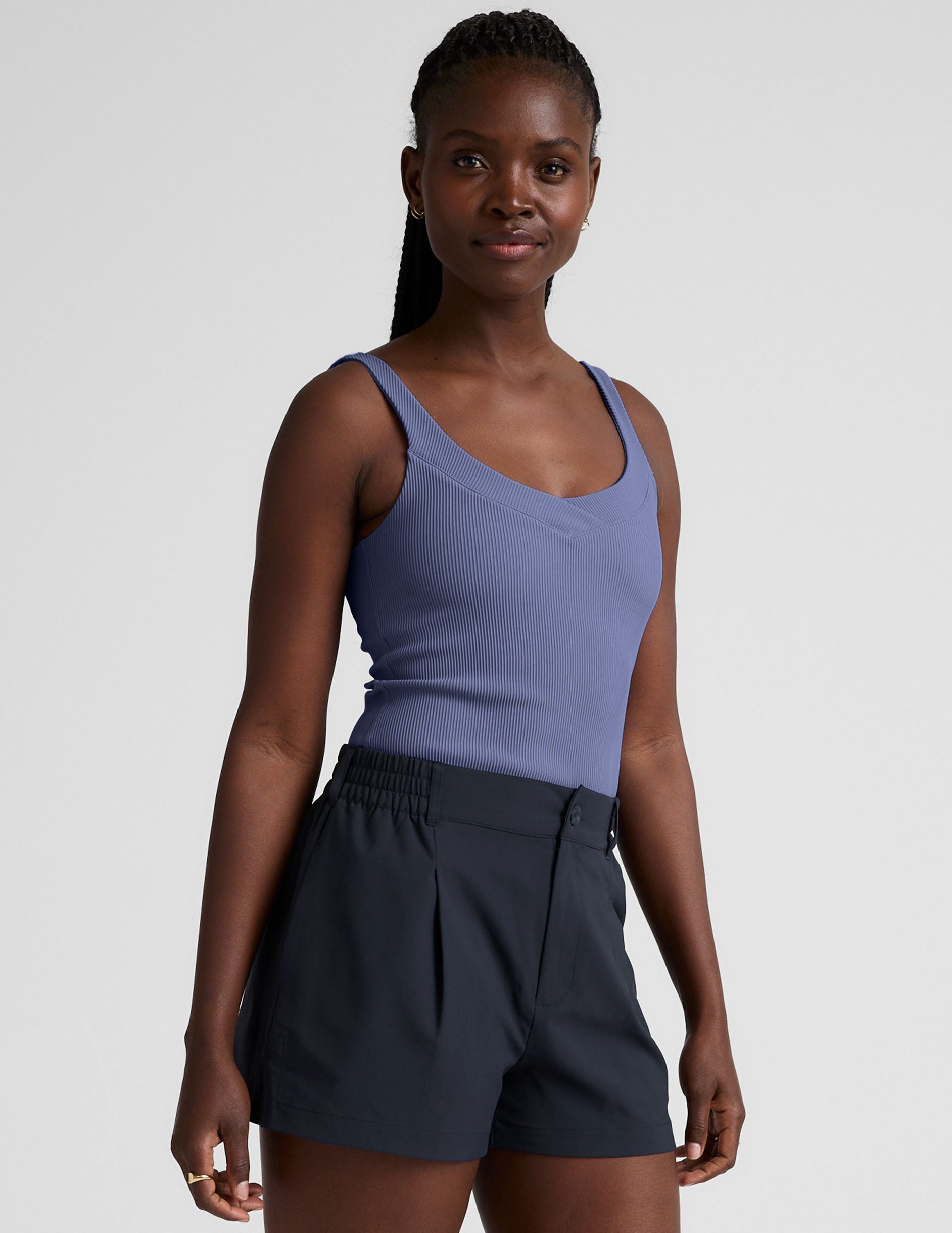Comfortable Ribbed V-Neck Tank Top with Built-In Bra & Compression
