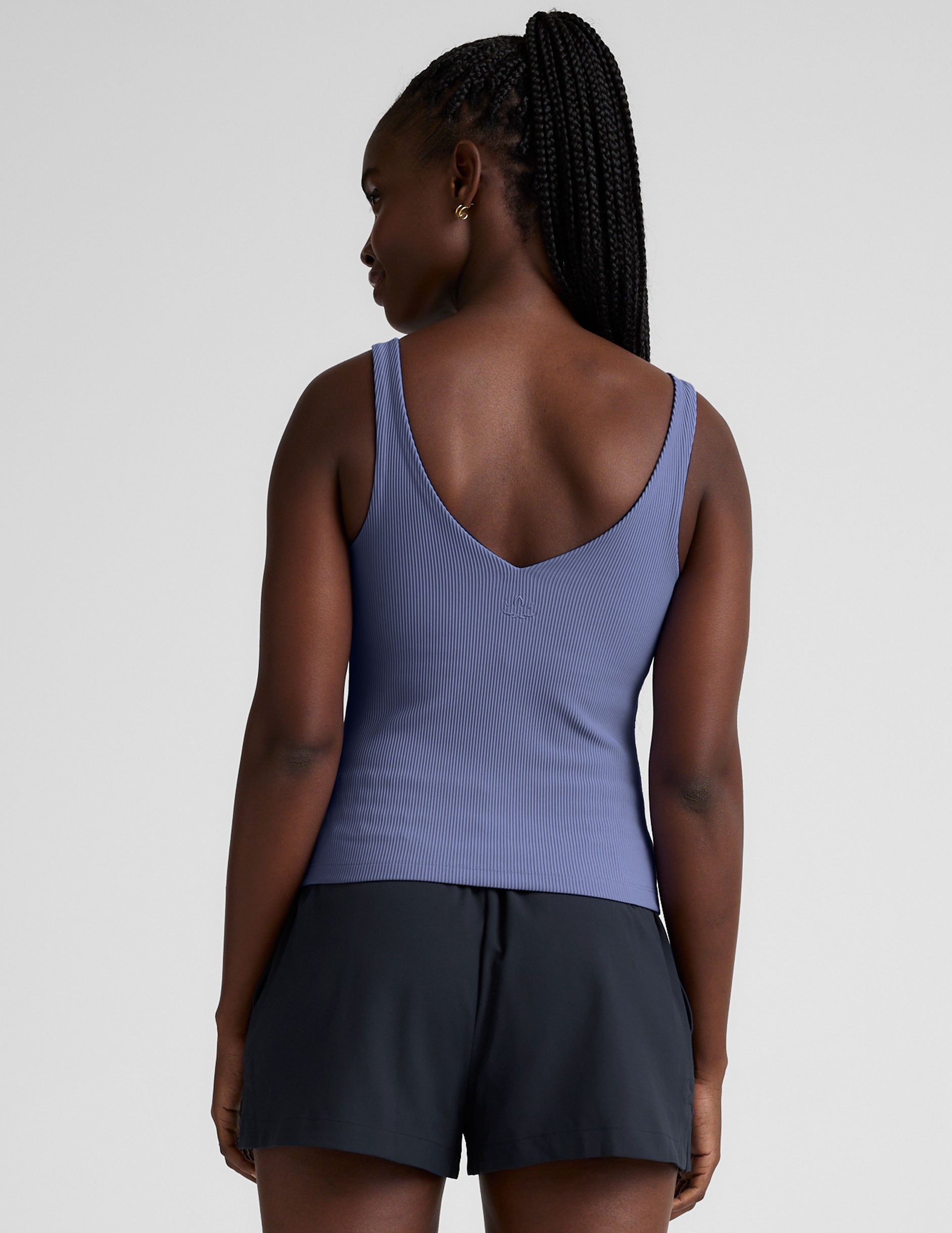 Comfortable Ribbed V-Neck Tank Top with Built-In Bra & Compression