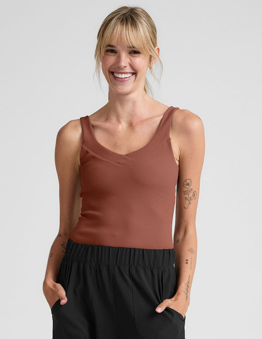 Impulse Ribbed Tank Top: Built-in Bra, Soft V-Neck, Moisture-Wicking Performance