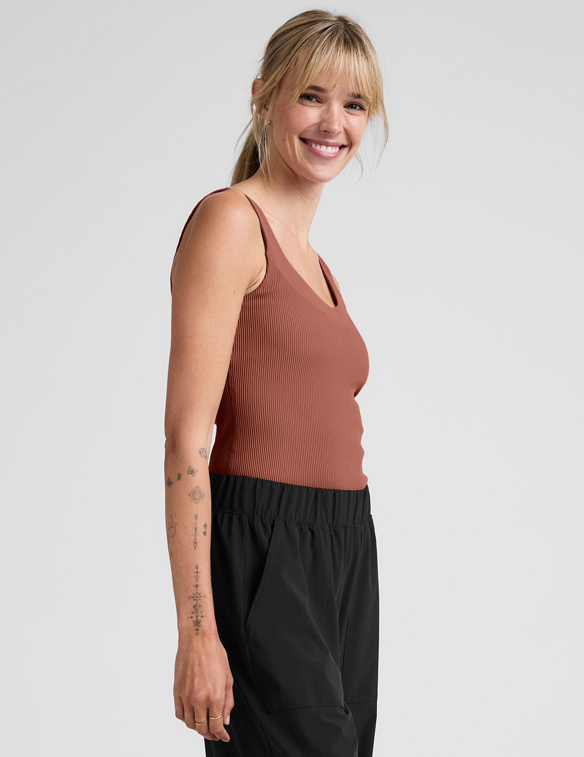 Impulse Ribbed Tank Top: Built-in Bra, Soft V-Neck, Moisture-Wicking Performance