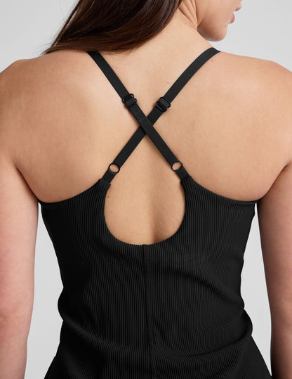 Luxurious Good Form Rib Mini Dress: Pockets, Adjustable Straps, Active-to-Street Style