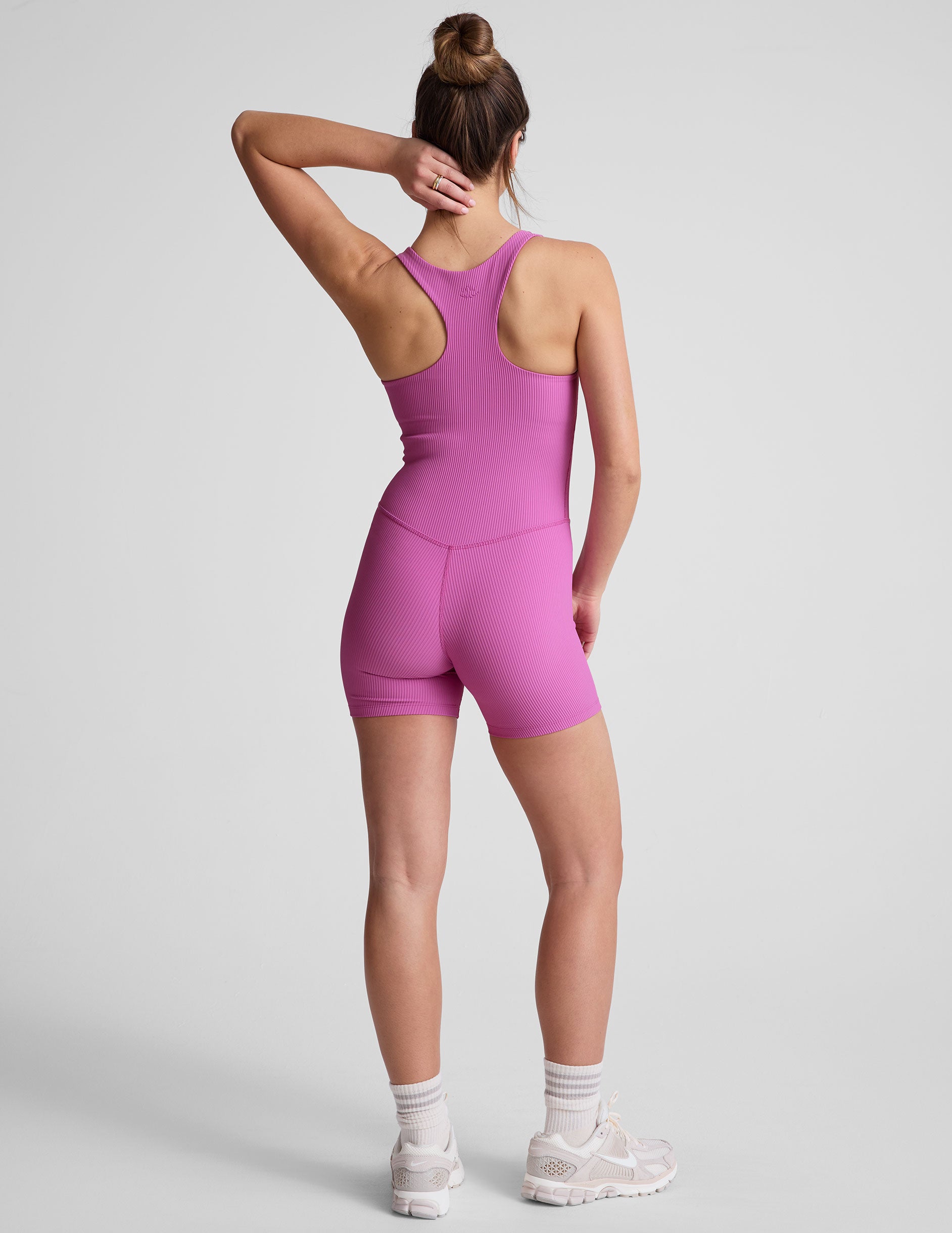 Ribbed Biker Jumpsuit with Built-in Bra, Racerback, 5-inch Inseam