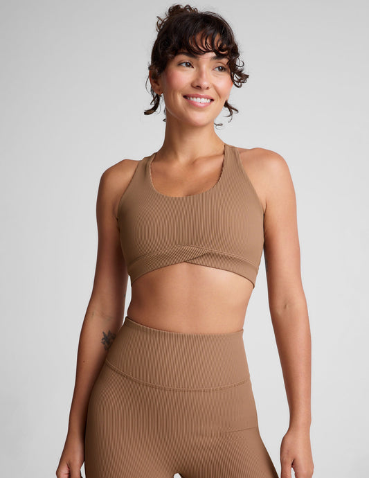 Supportive Ribbed Racerback Bra with Removable Pads for Active Comfort