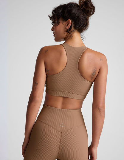Supportive Ribbed Racerback Bra with Removable Pads for Active Comfort