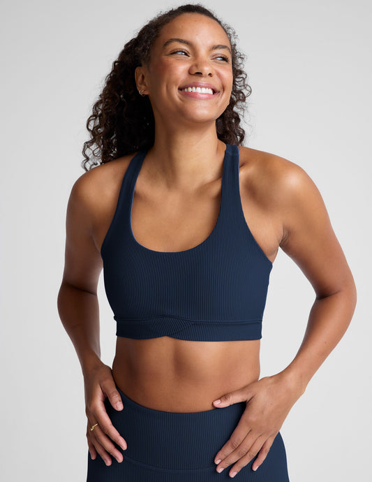 Comfortable Ribbed Active Racerback Sports Bra with Removable Pads, Medium Support