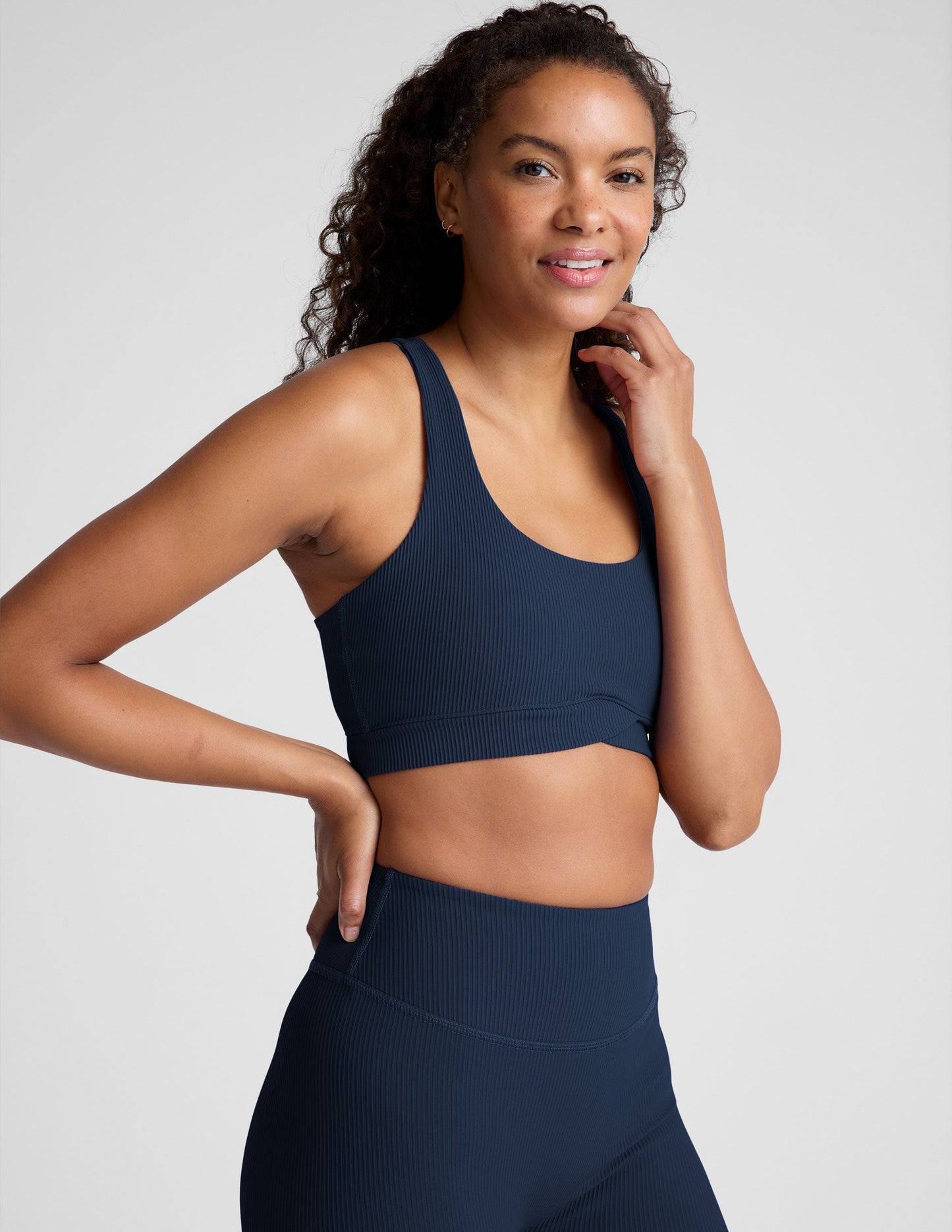 Comfortable Ribbed Active Racerback Sports Bra with Removable Pads, Medium Support