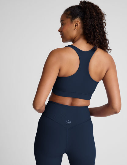 Comfortable Ribbed Active Racerback Sports Bra with Removable Pads, Medium Support