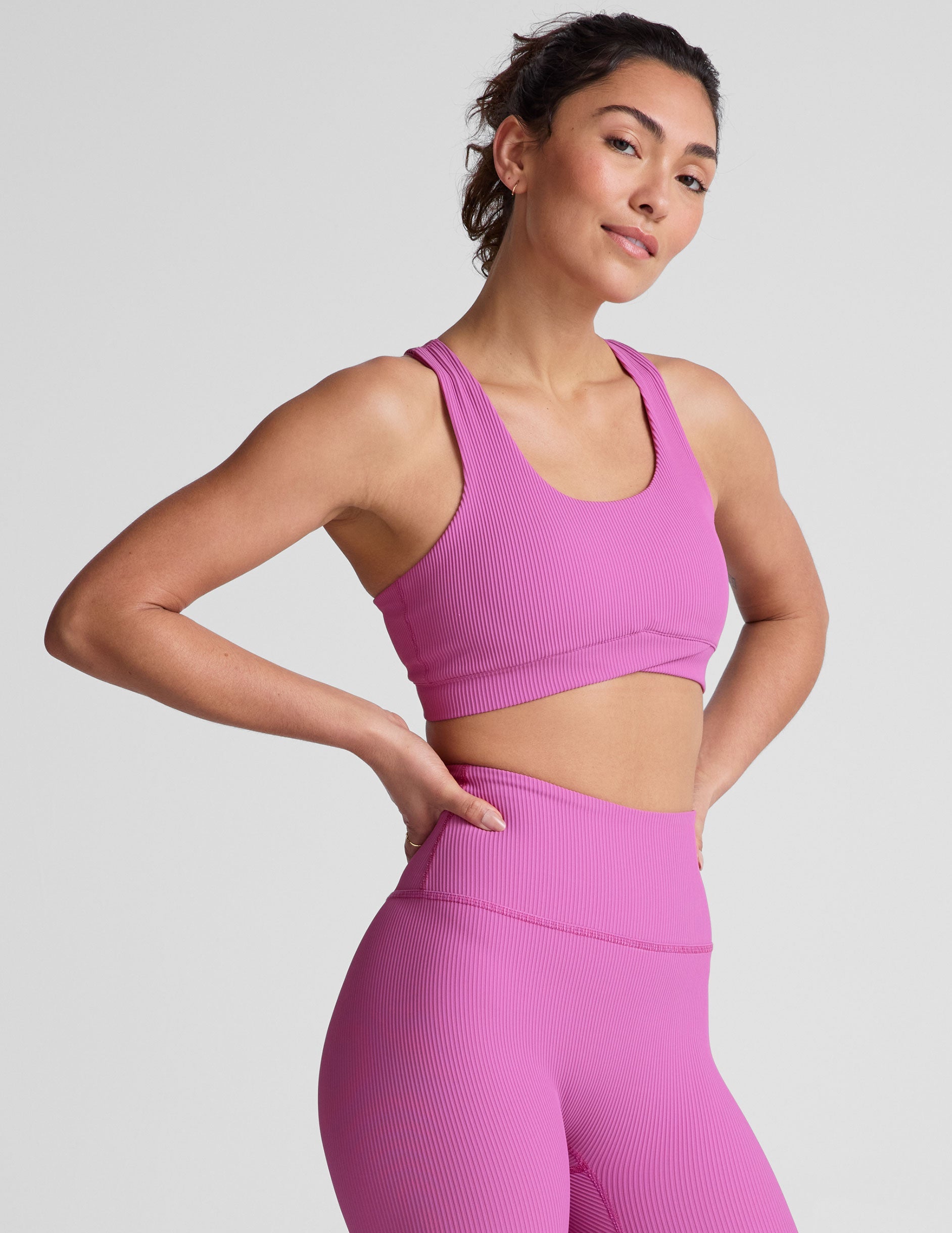Beyond Yoga Impulse Ribbed Medium Support Racerback Bra with Removable Pads