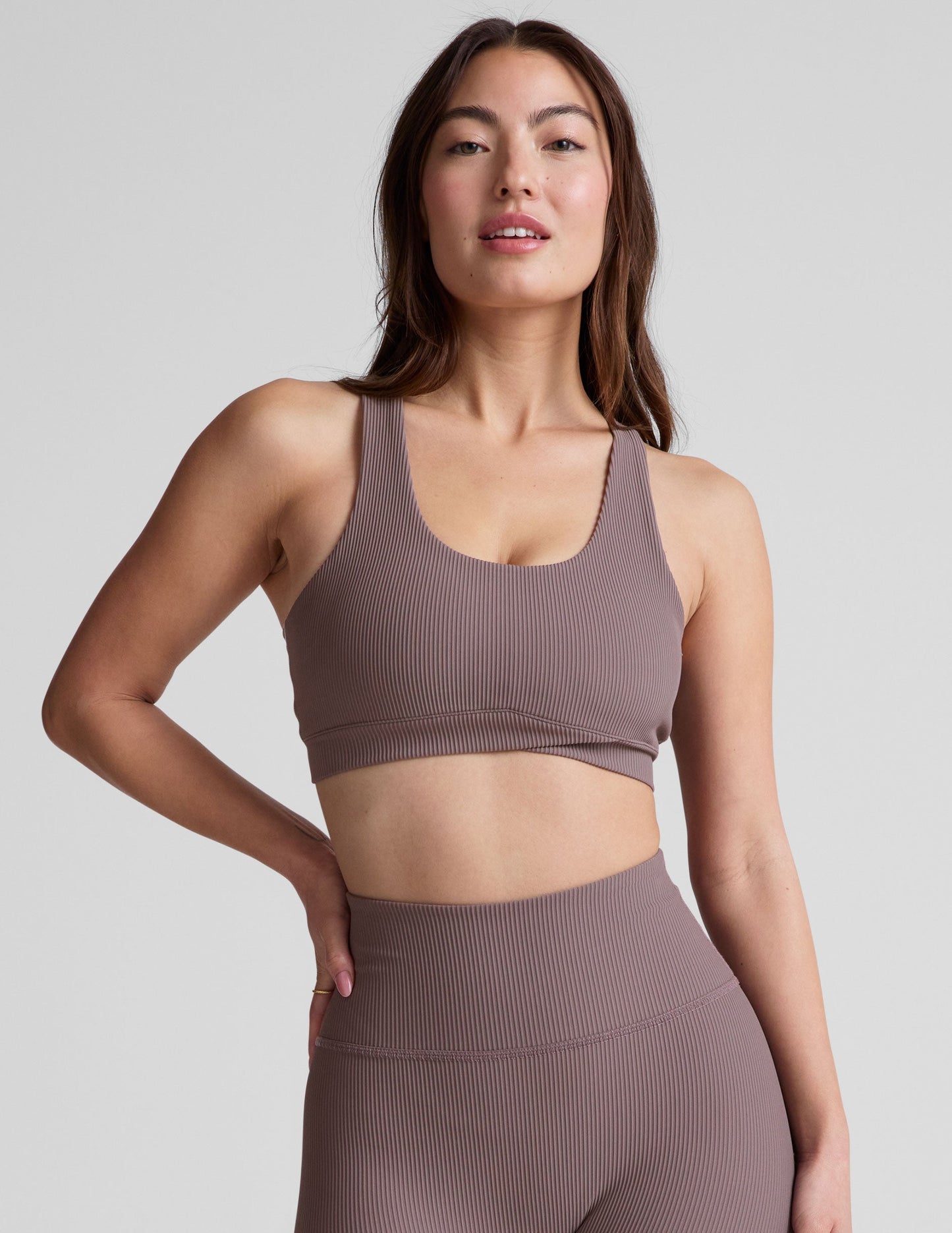 Comfortable Ribbed Racerback Bra with Removable Pads for Medium Support