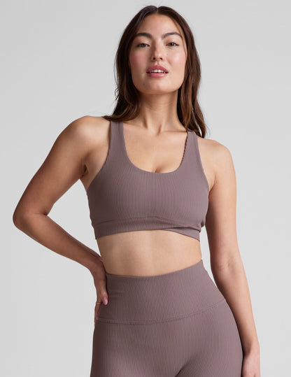 Comfortable Ribbed Racerback Bra with Removable Pads for Medium Support