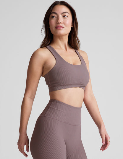 Comfortable Ribbed Racerback Bra with Removable Pads for Medium Support