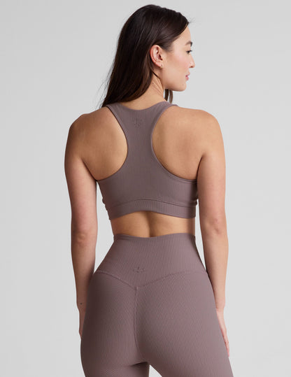 Comfortable Ribbed Racerback Bra with Removable Pads for Medium Support