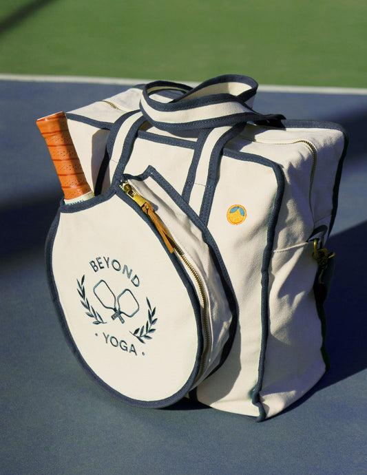 Stylish Navy Canvas Pickleball Tote Bag with Paddle Holder & Crossbody