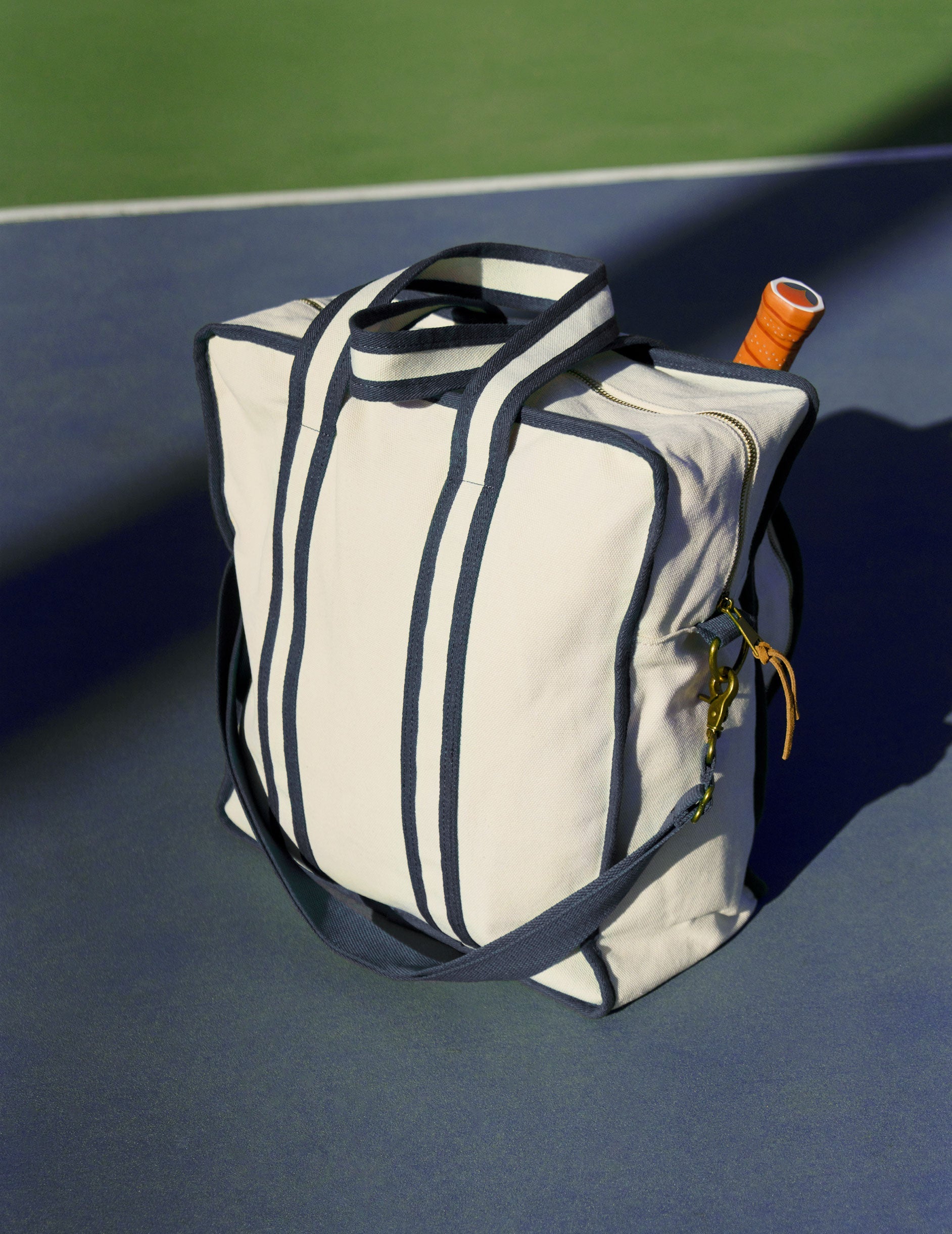 Stylish Navy Canvas Pickleball Tote Bag with Paddle Holder & Crossbody