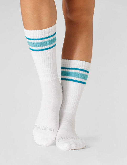 Sticky Be Grateful Crew Grip Socks: Non-Slip Yoga Pilates Athletic Comfort